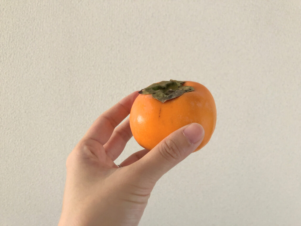 柿を手に持っている写真